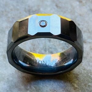 Faceted Tungsten Carbide Ring with Diamond Accent